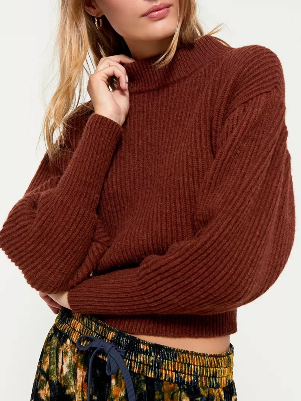 ASTR The Label - Regis Mock Neck Sweater - Rust Brown - Women’s XS